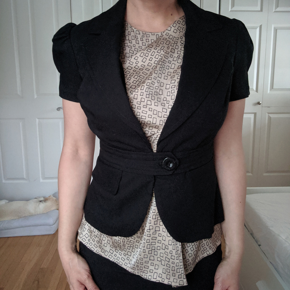 XOXO vest + pencil Skirt + elegant blouse